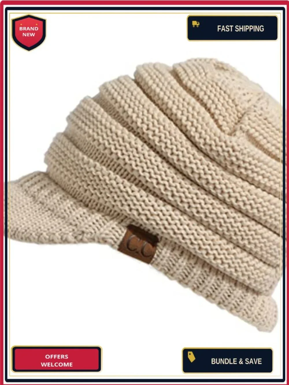 Ribbed Knit Beanie Hat with Ponytail Hole Stretchy Winter